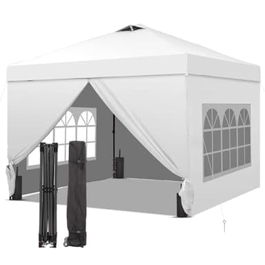 GDY 12x12 Pop Up Canopy Tent with 4 Sidewalls, Easy Set up with One Push Lift Gazebo with Wheel Bag and4 Sandbags,Carpas for Events, Parties,Camping, White.