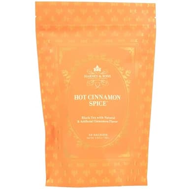 Harney & Sons Hot Cinnamon Spice, Bag of 50 Sachets, Black Tea w/Orange Pieces and Cloves (Pack of 1) (Packaging may vary)