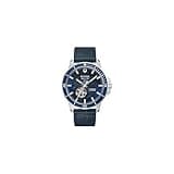 Bulova Men's Marine Star Automatic Stainless Steel Case Watch, Rotating Bezel, Blue Leather and Silicone Strap,Full Skeleton Style:96A291