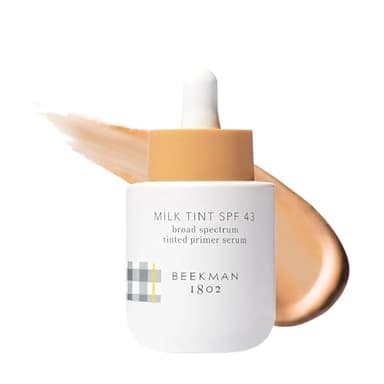Beekman 1802 Milk Tint Face Primer with SPF 43, Tan - Oxybenzone Free - 1 oz - Tinted Mineral SPF, Makeup Primer & Moisturizer - Blends Seamlessly - Good for Sensitive Skin - Cruelty Free
