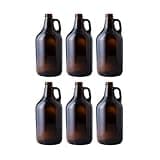 FastRack 64 oz Growler, 1/2G Glass Beer Growler, Half Gallon Jug, Amber Growlers for Beer, 1/2 Gallon Glass Jug, Set of 6, Comes with 18 Poly Seal Caps