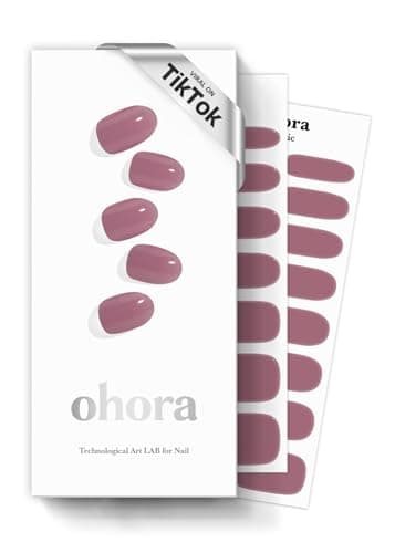 ohora Semi Cured Gel Nail Strips (N Bare Plum) - Purple, Solid, Works with Any UV/LED Lamps, Salon-Quality, Long Lasting, Easy to Apply & Remove - Includes 2 Prep Pads, Nail File & Wooden Stick
