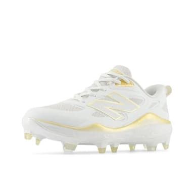 New Balance Women's Fresh Foam Velo V4 Molded Softball Shoe, White/Gold, 8.5 M