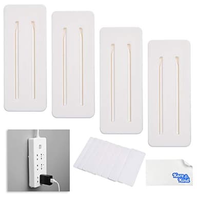 Self Adhesive Power Strip Holder 4 Pack - No Drill Extension Block Wall Mount Fixator - Easy to Install Sliding Design - for Home, Kitchen, Office - Attaches to Wood, Plastic, Metal, Ceramic