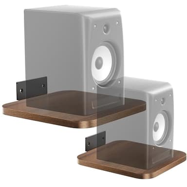 WALI Speaker Wall Mount, Heavy Duty Bookshelf Speaker Floating Wall Shelves, Surround Sound Speakers Stand for Living Room, Home Theater and Gaming Room, Holds up to 55 Lbs, (SWM302), 1 Pair, Wood