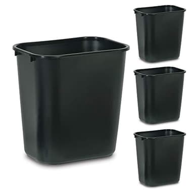 Rubbermaid Commercial Products Wastebasket/Trash Can, 7-Gallon/28-Quart, Black, Plastic, for Bedroom/Bathroom/Office, Fits Under Desk/Sink/Cabinet, Pack of 4