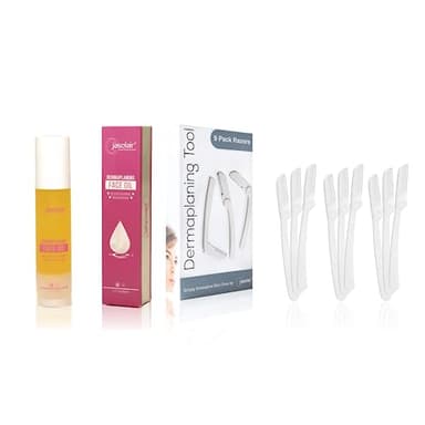 Dermaplaning Tool (9 Count) and Dermaplane Oil Bundle – Easy to Use Face Razor with Smooth Glide Shave Oil for Gentle Exfoliation