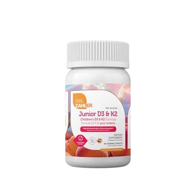 Zahler - Junior Vitamin D3 + K2 Chewable Tablets for Kids| Vitamin D for Kids 2000 IU | Delicious Vitamin D K2 Chews to Support Healthy Bones & Teeth - Kosher, Less Sugar Than Gummies (90 Count)