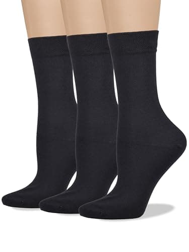 COTTON DAY Women's Soft Combed Cotton Dress Socks Seamless Toe (Black 6-9)