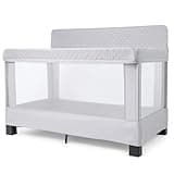 Baby Delight Horizon Full Size Crib, Breathable Mesh Walls, Tool-Free Assembly Baby Bed, Luxe Quilted Easy to Clean Fabric, Grey