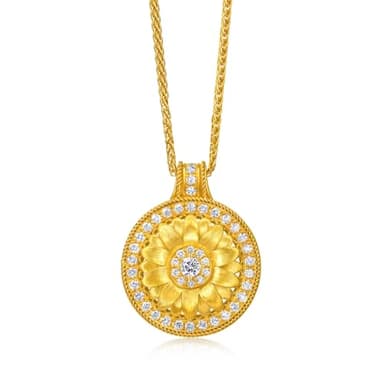 CHOW SANG SANG 999 24K Gold Cultural Blessings Diamond Lotus Necklace for Women Size 47cm 95723N