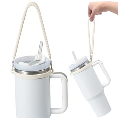 Dazhuocs Water Bottle Handle, Silicone Water Bottle Sling, Carrier, Holder with Strap,Fits Most 8-40oz Bottles Stanley Cup Accessories(OffWhite)