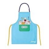 Chefclub Kids Apron, 100% Cotton Cooking & Baking Apron for Children - with Pocket, Adjustable Neck Strap, Waist Tie - For Kids Cooking, Baking, Painting Kitchen Bib Apron, One-Size (Blue)