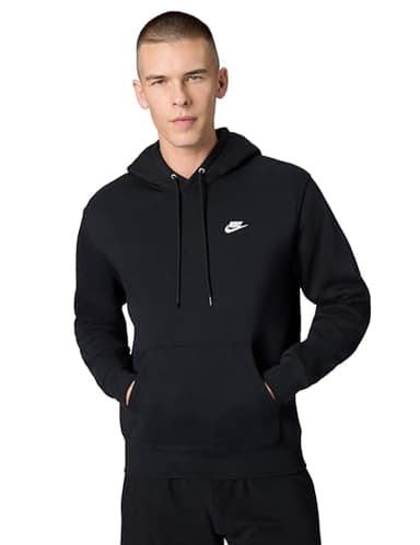 Nike Men's Club Pullover Fleece Hoodie, Black/Black/White, Medium