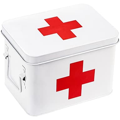 WUWEOT Metal First aid Box, Divided Medicine Tin First Aid Kit, Vintage Antique Empty Boxes with Lid and Removable Tray for Home Family Emergency Tool