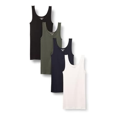 Amazon Essentials Women's Slim-Fit Tank, Pack of 4, Black/Dark Olive/Navy/White, Large