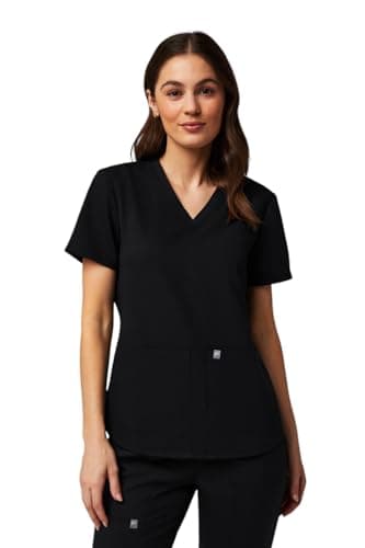 Fabletics Women's Method 2-Pocket Scrub Top - MotionTech, 4-Way Stretch, Wrinkle-Resist, Anti-Shrink, L, Black