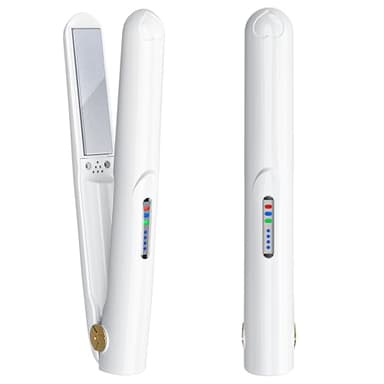 Cordless Hair Straightener and Curler 2 in 1 Ceramic Flat Iron Mini Cordless Portable Travel Hot Tools Straight Curl for Women Men USB Rechargeable with Pouch (White)