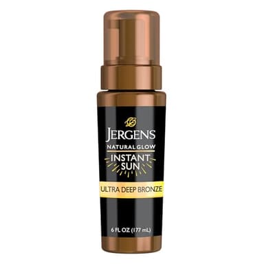 Jergens Natural Glow Instant Sun Body Mousse, Self Tanner for Ultra Deep Bronze Tan, Sunless Tanning Body Bronzer, Natural Looking Fake Tan, 6 Oz
