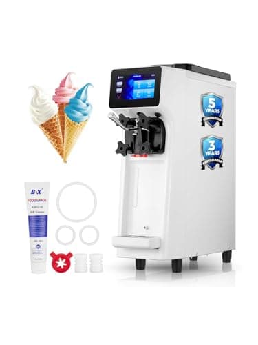 Commercial Ice Cream Machine, 2.6-5.3 Gal/h Soft Serve Ice Cream Machine with 4L Hopper & 1.6L Cylinder, Pre-Cooling & Auto Clean, Touch LCD for Snack Restaurants Bars (white, 4L)