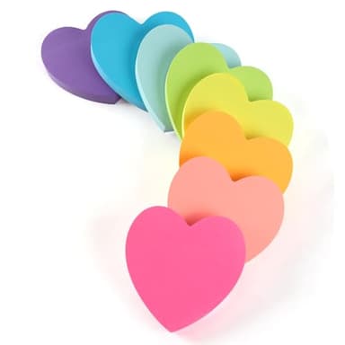 Heart Sticky Notes 8 Colors 100 Sheets/Pad, 800 Sheets Colorful Self-Stick Note Pads Stationary Cute Desk Accessories Office School Teacher Supplies Teacher Gifts