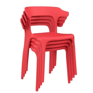 VECELO 4 Pack Plastic Stacking Chairs, Stackable Dining Chairs for Kitchen Restaurant Patio, Portable Indoor Outdoor Use, No Assembly Required, Red