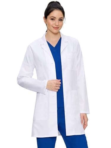 Professional Women's Lab Coat, 3-Pocket Medical Lab Coat for Science Chemistry and College, White, M