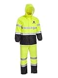John Deere Unisex High Visability ANSI Class III Rain Suit Jacket and Bib with Color Block, High Visability, Water Resistant, and Reflective 3M Tape, Yellow, Black, Large (JD44530/L)