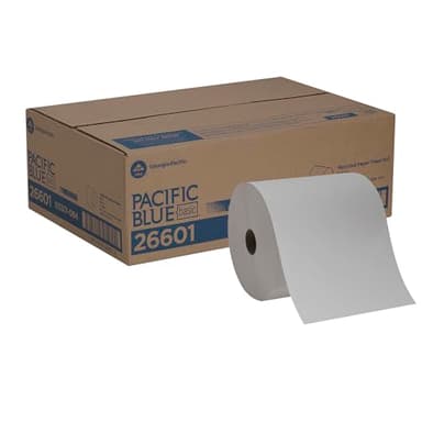 Georgia-Pacific Blue Basic Recycled Paper Towel Rolls by PRO, White, 26601, 800 Feet Per Roll, 6 Rolls Per Case