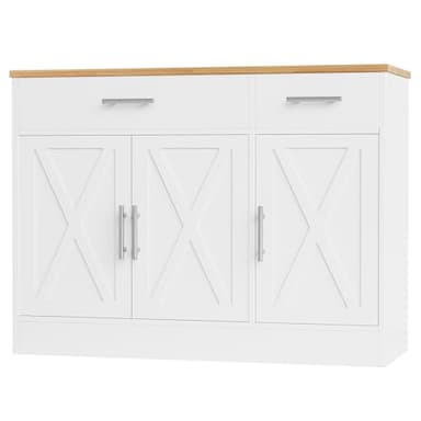 Shintenchi Modern Farmhouse Sideboard Buffet Cabinet with Storage with 3 Doors,42" Barn Doors Buffet Cabinet with Storage, Wood Coffee Bar Cabinets with Adjustable Shelf for Kitchen Living Room,White