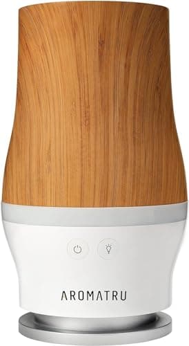 AromaTru Smart Aromatherapy Waterless Oil Diffuser with WiFi Capability and App – Combine and Diffuse up to 4 Bottles of Essential Oils Simultaneously – No Water, No Mess (Light Bamboo)