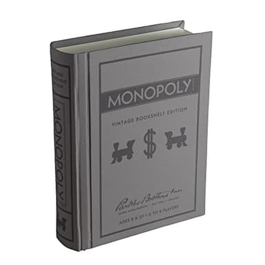 WS Game Company Monopoly Vintage Bookshelf Edition Board Game Premium Fabric-Wrapped Book Storage Box with Retro Graphics, Wooden Houses, Strategy Board Games for Kids, Adults & Family, Ages 8+