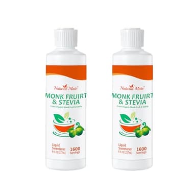 Natural Mate Monk Fruit & Stevia Liquid Sweetener Drops – Premium Organic Monk Fruit and Stevia Extracts, Sugar-Free, Zero Calories & Carbs, – 8 fl oz Bottle (2 Pack, Total 3200 Servings)