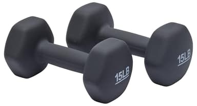 Amazon Basics Neoprene Hexagon Shape Dumbbell Hand Weights, 15 Pounds, Home Workout, Dark Grey, Pair