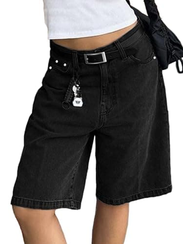 EMMIOL Women Mid-Low Waisted Jorts Outfits Baggy Denim Jean Shorts Y2K Summer Hot Short Pants 90S Black