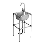 Free Standing Stainless Steel Sink Outdoor Sink Single Bowl Portable Outdoor Camping Sink With Drain With Faucet Stainless Steel Sink For Restaurant,Bar,Laundry,Garage,Backyard(B*19x14x28in/48x35cmx70
