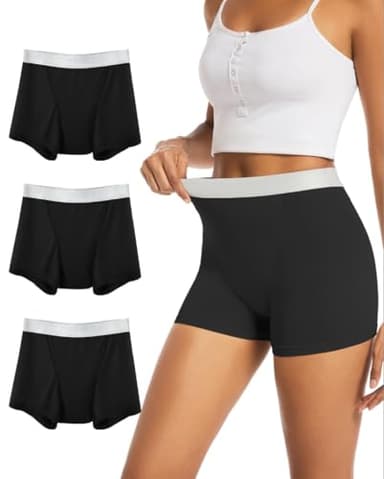 TIICHOO Period Underwear for Women Heavy Flow Leakproof Period Shorts for Day and Night Absorbency Pack of 3(Medium, 3 Black)