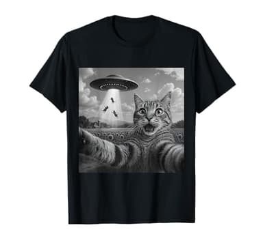 Alien Cat Selfie UFO Gifts Men Teen Boys Graphic Funny Cat T-Shirt
