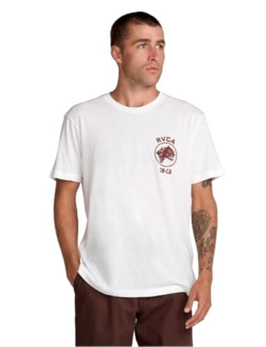 RVCA Men's Red Stitch Short Sleeve Premium Graphic T-Shirts - Sky Cat | Antique White, XX-Large