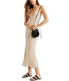 MANGO MNG Womens Ribbed Midi Dress, Beige, Small