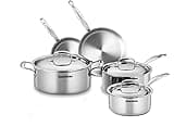 Geanbioso 5-Ply Professional Stainless Steel Pots and Pans Set,Stainless Steel Cookware Set, Induction Compatible, Dishwasher and Oven Safe, Professional Grade 600F Cookware Set, 8-Piece Silver