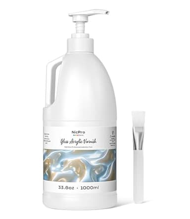 Nicpro Gloss Varnish for Acrylic Painting, 33.8oz Bottle with Pump, Non-Yellowing, Non-Toxic, Anti-Crazing, Clear Acrylic Varnish for Artist, Hobby Painter on Canvas Artwork, Wood, High Gloss Finish