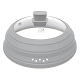 Microwave Splatter Cover Glass Cover Guard Lid with Collapsible Silicone for Food Pot Plate Cover 9.8 inch Light Grey
