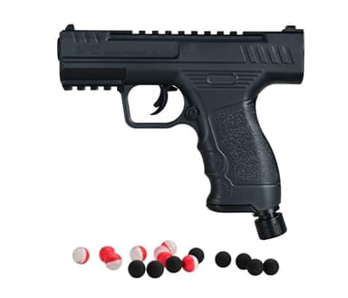 Beeman Protect BP50 .50 Caliber Black Projectile Launcher CO2 Powered Air Pistol with 8 Pepper Balls and 8 Steel Balls - Non Lethal, Home & Personal Defense