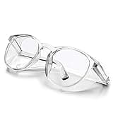 LeonDesigns Anti-Fog Stylish Round Safety Glasses Side Shields | UV Eye Protection HD Blue Light Blocking Glasses | Comfortable Clear Lab Goggles for Men and Wome (White)
