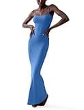 PUMIEY Maxi Dress for Women Long Dresses Bodycon Dresses Summer Slip Sleeveless Dress Blue Dress Pool Small