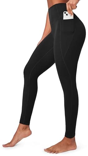 Ewedoos Compression Leggings with Pockets for Women Tummy Control Leggings No Front Seam Workout High Waisted Yoga Pants Gym Black