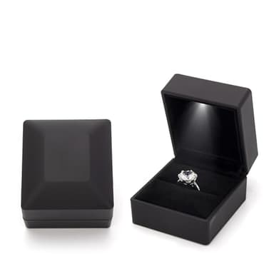 JYCMMFC Ring Box Square Shaped LED Light Engagement Ring Boxes Jewelry Gift Box for Proposal Wedding Valentine's Day Anniversary Christmas Mothers Thanksgiving Gift (Square Black)