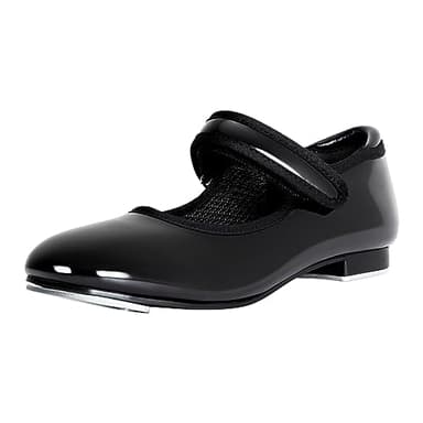 Linodes Economy Unisex-Child Easy Strap Tap Shoe for Girls and Boys Tap Flat-Black Patent-1M-Little Kid