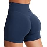 YEOREO Women's Biker Shorts 4.5" / 6" Workout Gym Shorts Craze High Waist Tummy Control Hidden Scrunch Running Yoga Navy Blue S